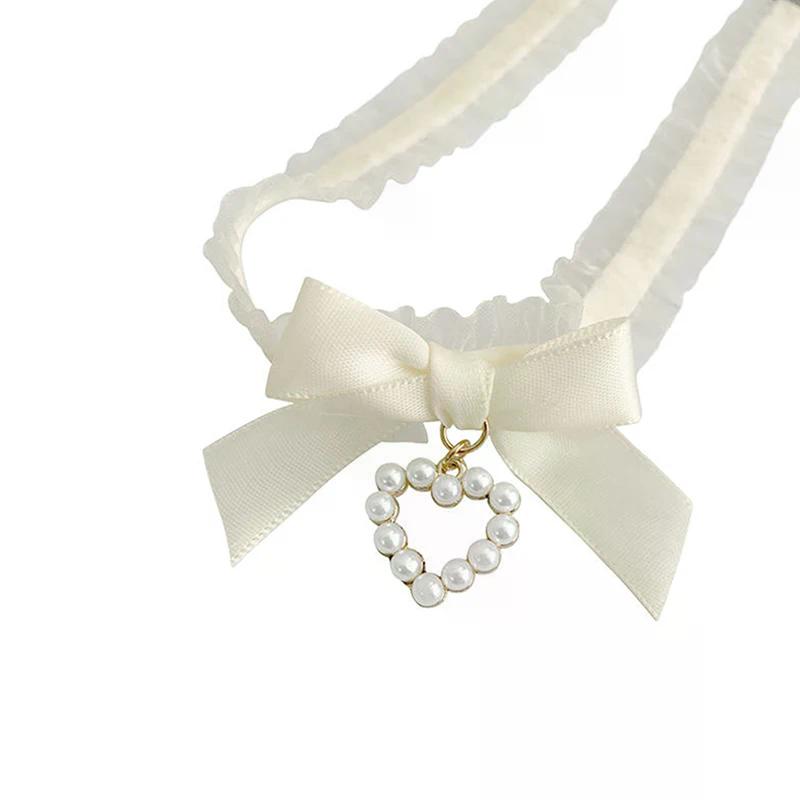 Women's Cute Collar Lolitas Handmade Vintage Lace Heart Choker For Women Gothic Bow Knot Necklace Girls Uniform Accessories