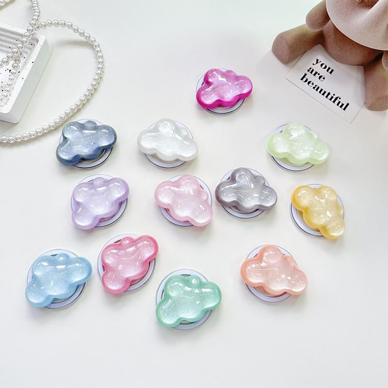 Glitter Solid Color Cloud Small Fresh Mobile Phone Holder Desktop Airbag Retractable Magnetic Paste Wind Female Ring
