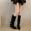 Pleated Retro Western Boots Women's New Fashion Casual Thick Heel Medium Boots Women's Knee Knight Boots