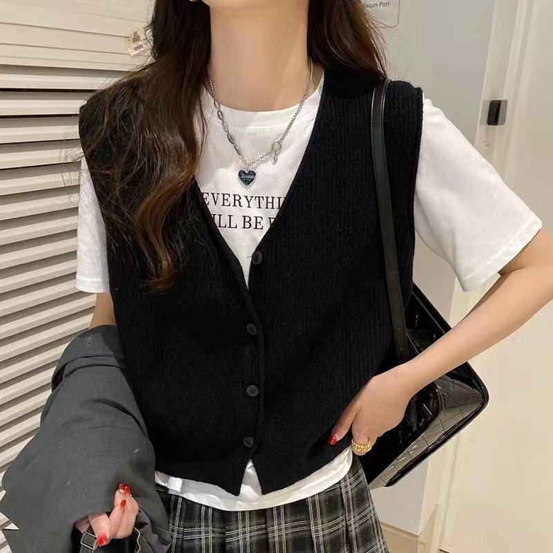 

Женский вязаный кардиган-жилет в корейском стиле 2025 года с V-образным вырезом без рукавов, приталенный One Size