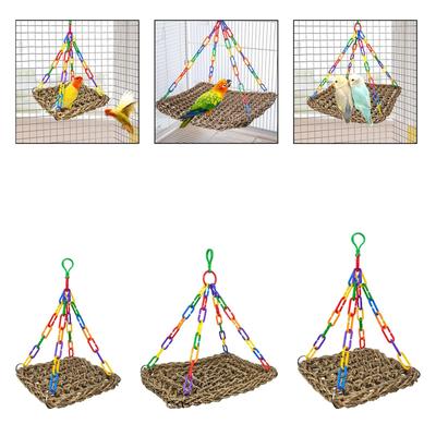 Parrot Stand Perch Straw Rope Swing Birdcage Accessories for Parakeet Macaw Budgie Indoor Outdoor Playground Toy