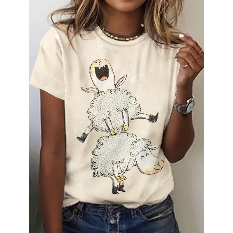 Funny Women's T-shirt Animal Graphic Print Summer Round Neck Short Sleeve Top Outdoor Casual T Shirts Female Oversized Clothing