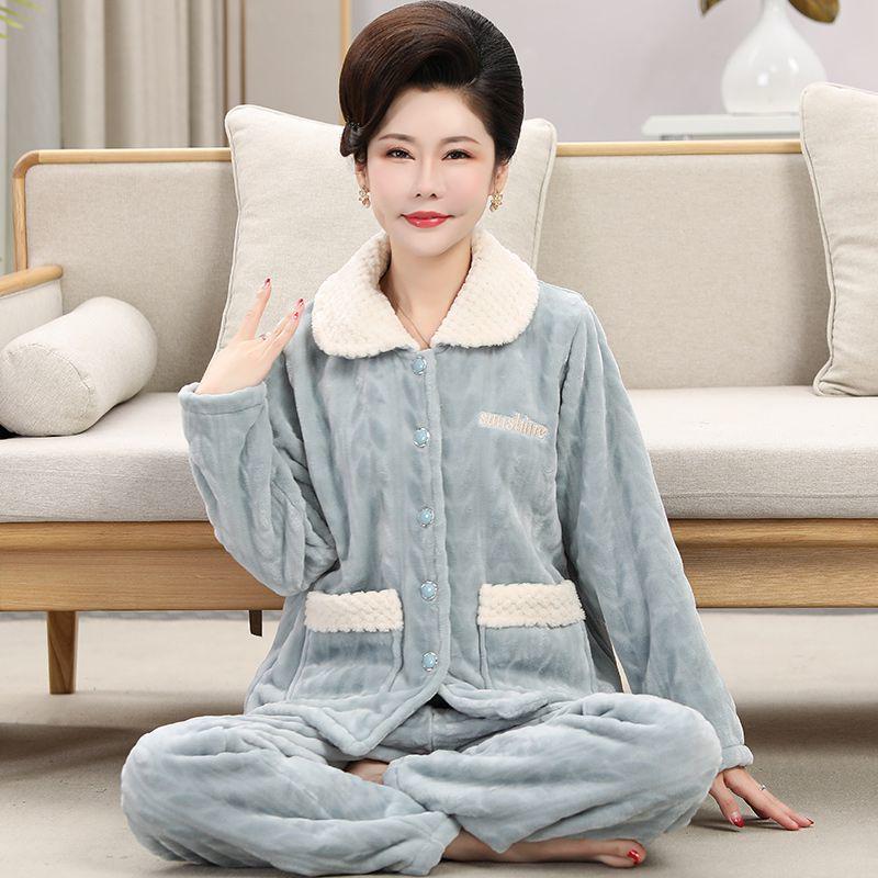 Mamas Schlafanzug: Damen Übergröße Korallenfleece Winterset - Warme Outdoor-Homewear für Mittelalte & Ältere
