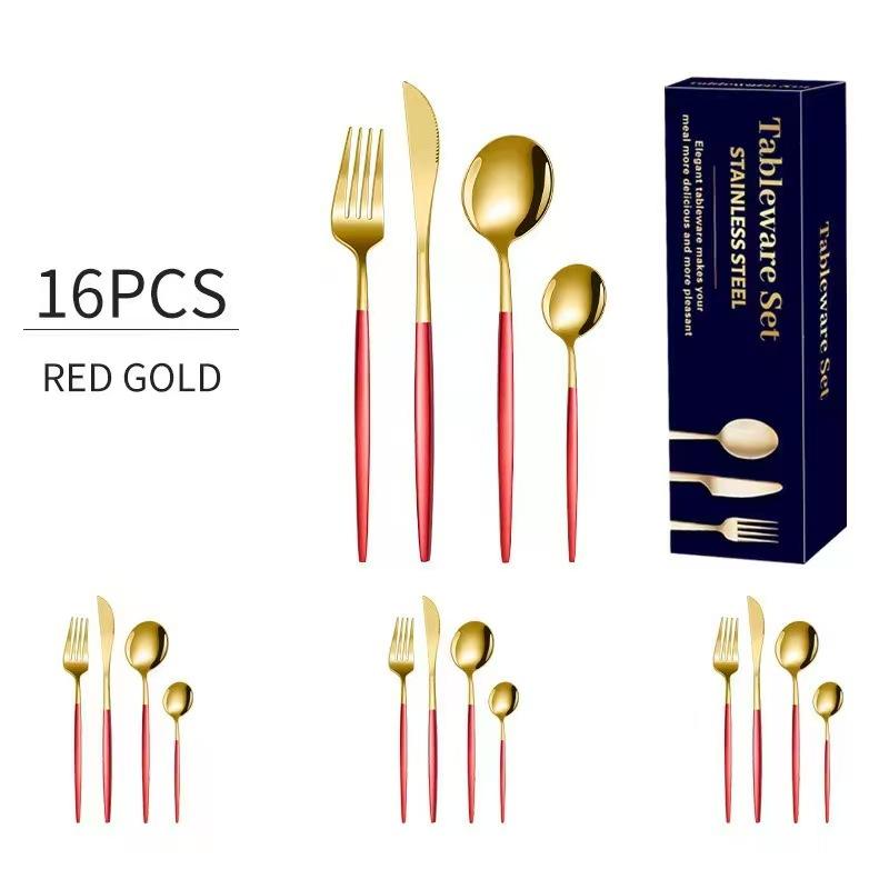 16Pcs Stainless Steel Cutlery Set Cutlery Set Mirror Polished Tableware Western Tableware, Suitable for Hotel Parties.