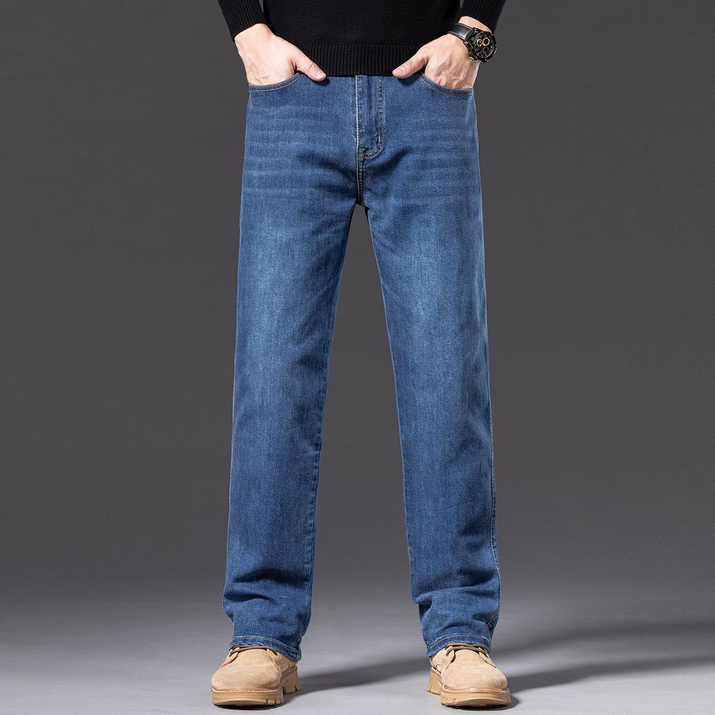 Small Jeans Men's Pure Cotton Loose Straight Wide-leg Elastic Casual Versatile Trendy Denim Trousers