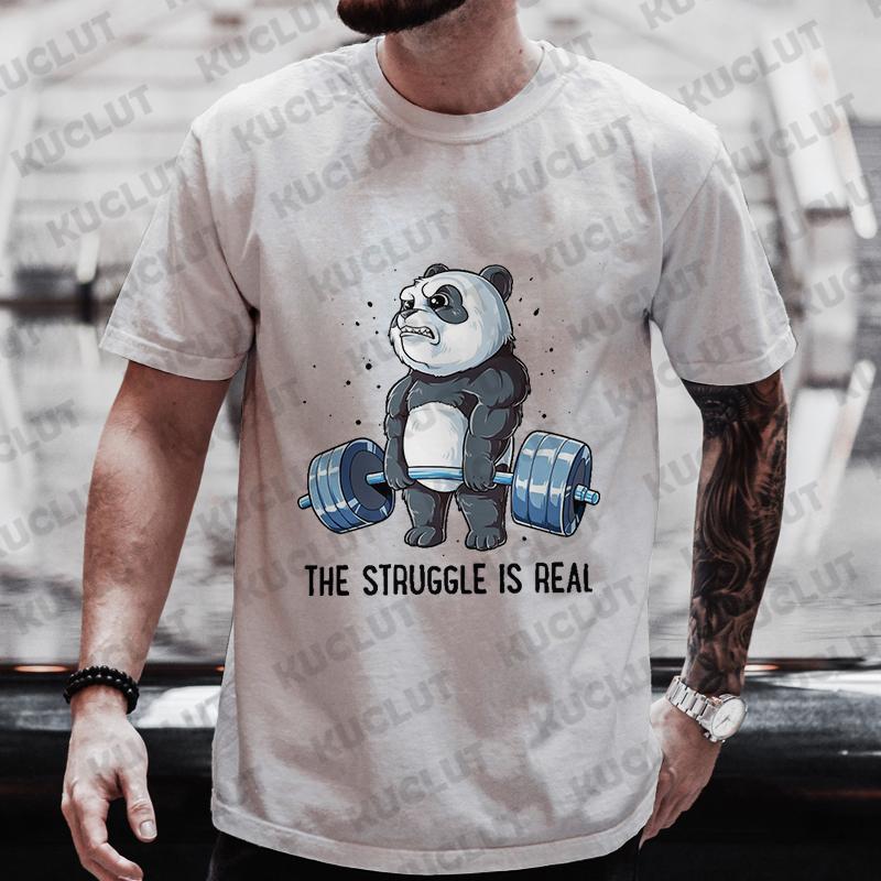 The Struggle Is Real Panda Weightlifting Graphic T Shirt Man Clothes Tops Short Sleeve Men's Brand T-shirt Gym Men's O-neck Tees