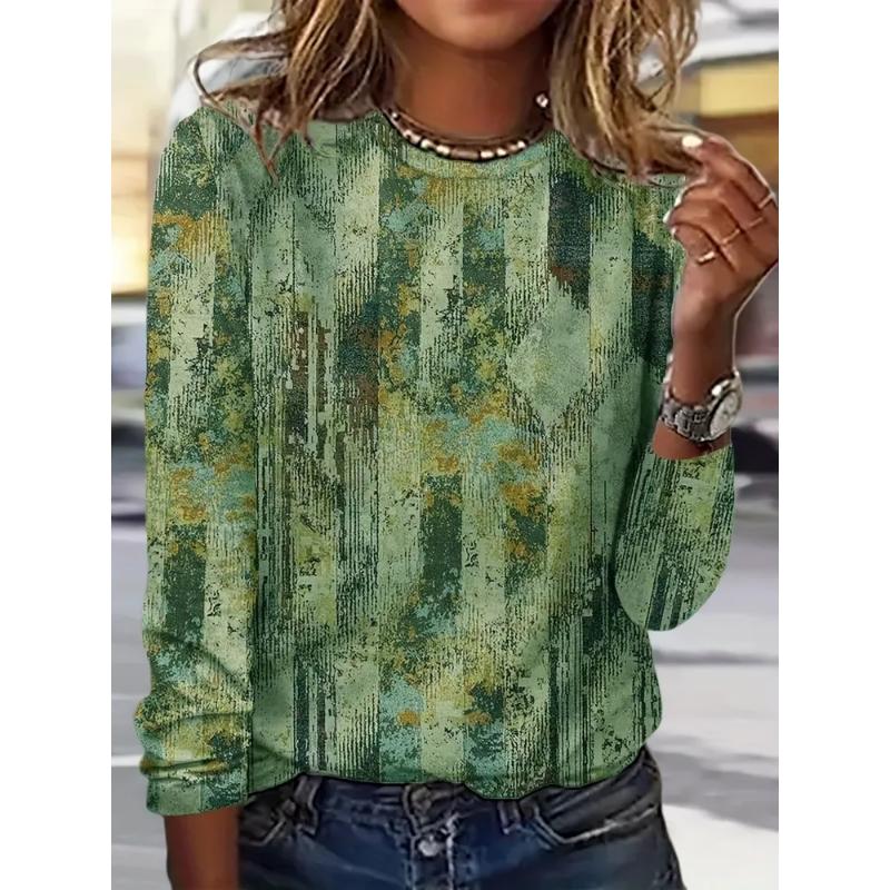 Fashion Women's Crew Neck Long Sleeve 3D Casual Color Printing Casual Short Sleeve Crew Neck T-Shirt