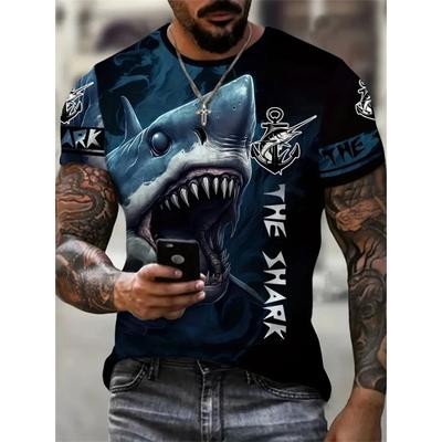 Summer Men's Shark 3D Printed Short Sleeved T-shirt Comfortable Pattern Plus Size Men's Short Sleeved T-shirt