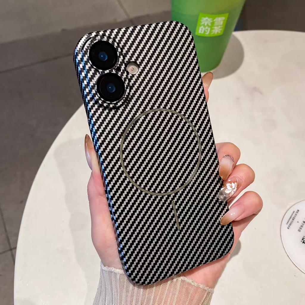 Carbon Fiber Pattern For Magsafe Magnetic Case For iPhone 17 Air 16 15 14 13 12 Pro Max Plus Lens Protect Bumper Cover
