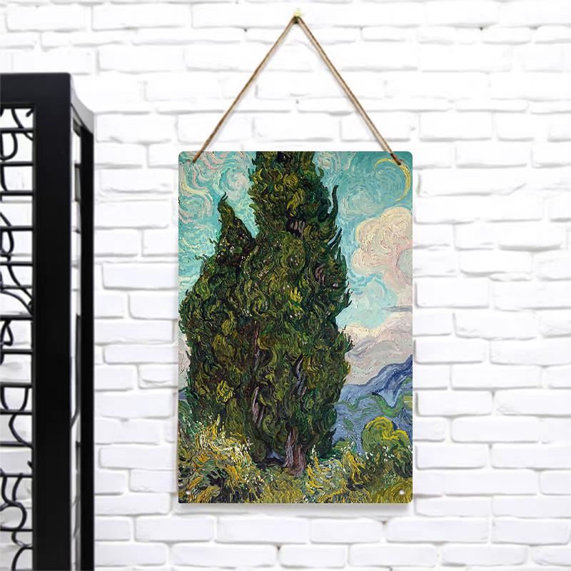 

Van Gogh Style Cypress Starry Sky Metal Iron Painting Living RoomWall Art Retro Home Decor 7.9x11.8In(20x30cm)