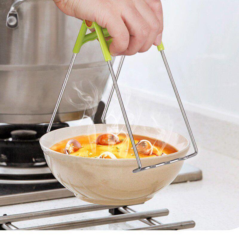 Anti-Scalding Bowl Clamp, 304 Stainless Steel Multifunctional Kitchen Tool, Plate Gripper, Non-Slip Green Anti-Scalding Clip