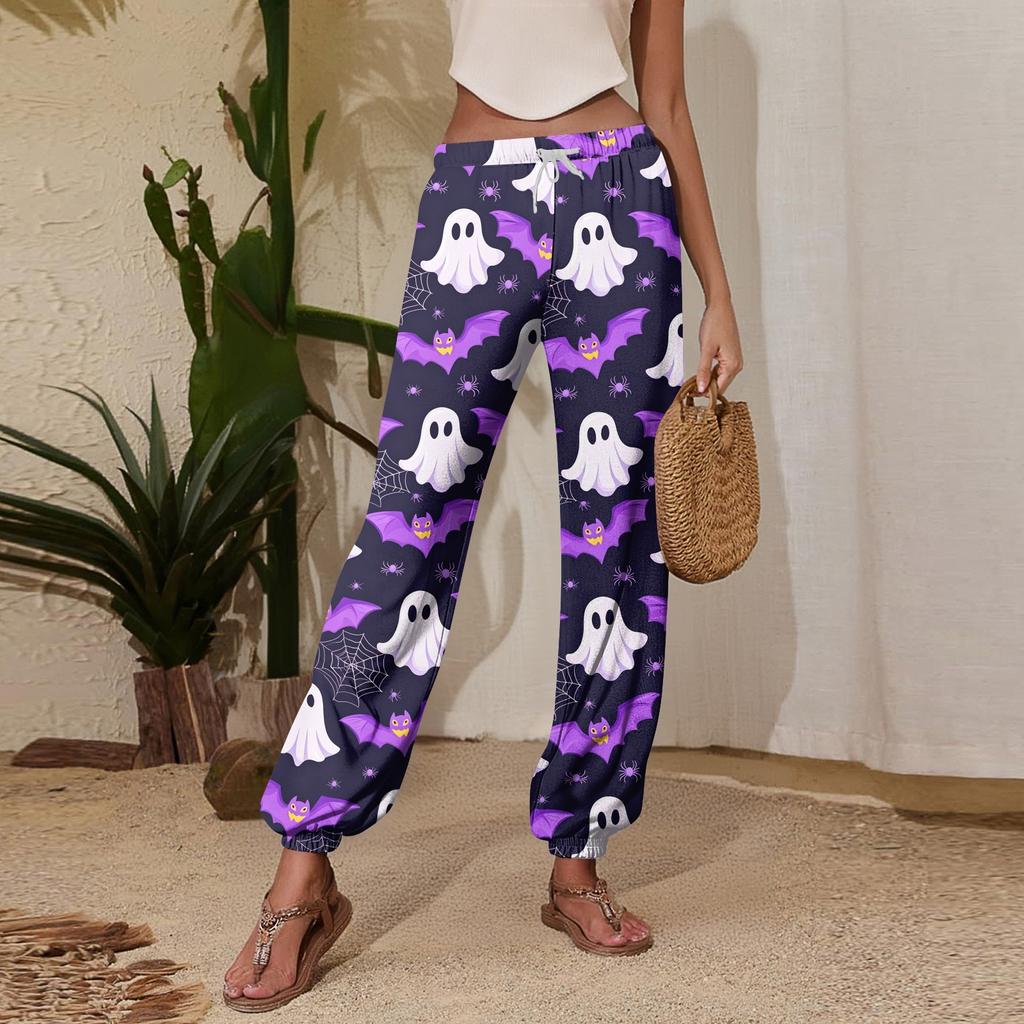 Women's Halloween Print Joggers Drawstring Elastic Waist Tapered Leg Casual Sweatpants