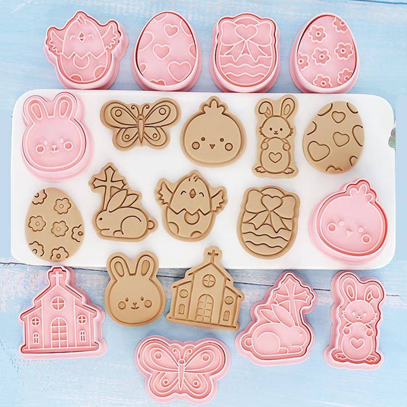 8Pcs DIY Easter Cookie Biscuit Mold Cartoon Bunny Egg Cookie Cutters 3D Rabbit Baking Fondant Mold Stamp Cake Decorating Tools