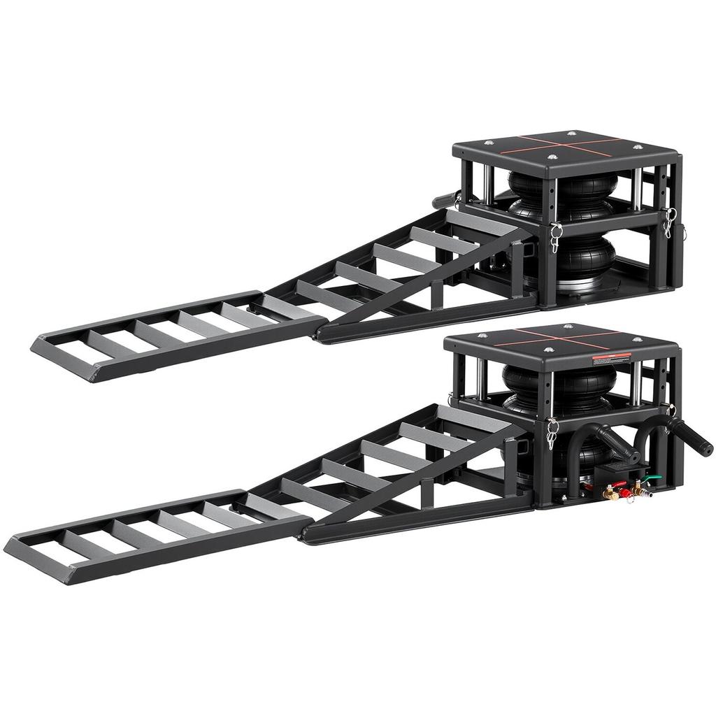 Air Portable Car Lifts 2PCS, 5 Ton Capacity, 320 Mm Max Height, Pneumatic Ramp Jacks with Airbags, Wheel Chocks, Extension Ramps, Heightened Columns,