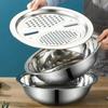 3 Piece Stainless Steel Mixing Bowl Set with Multifunctional Strainer for Fruit Veg Wash Slice