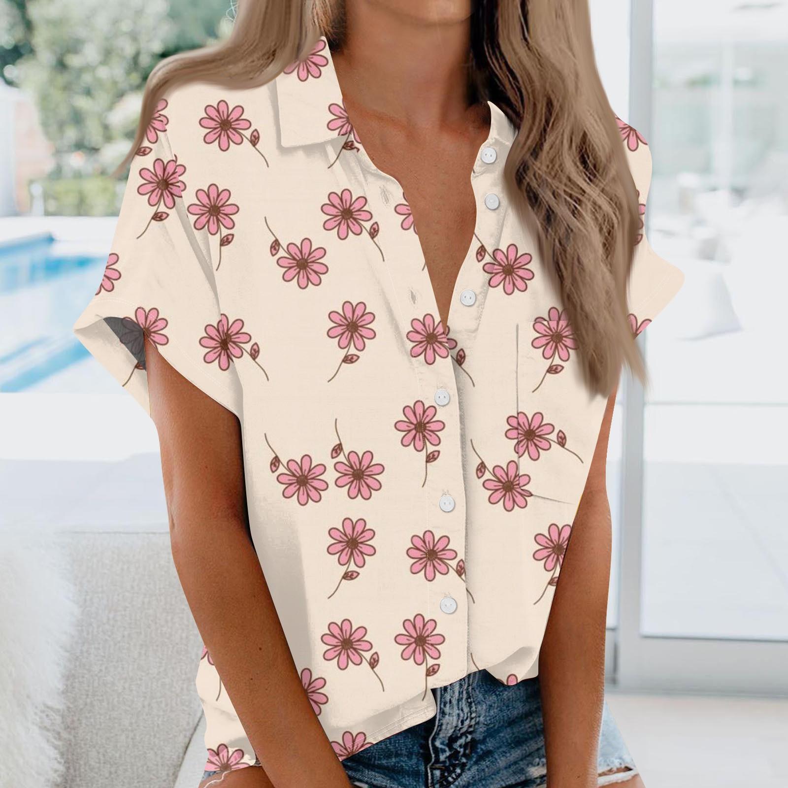 

Женская рубашка с короткими рукавами, повседневная мода, кардиган на пуговицах с принтом и нагрудным карманом L бежевый