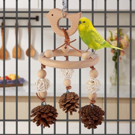 Colorful Hanging Parrot Bird Toy Training Biting Chewing Accessory Handmade Natural Wood