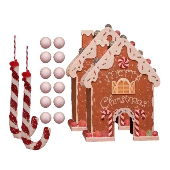 Gingerbread Golf Game Set Wood Plastic Indoor Miniature Putting Course Festive Family Activity for Christmas Parties & Holiday Fun
