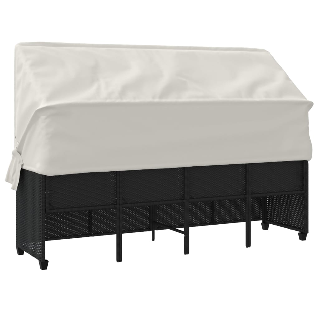 Vidaxl Sun Lounger with Canopy and Cushions, Black, Poly Rattan