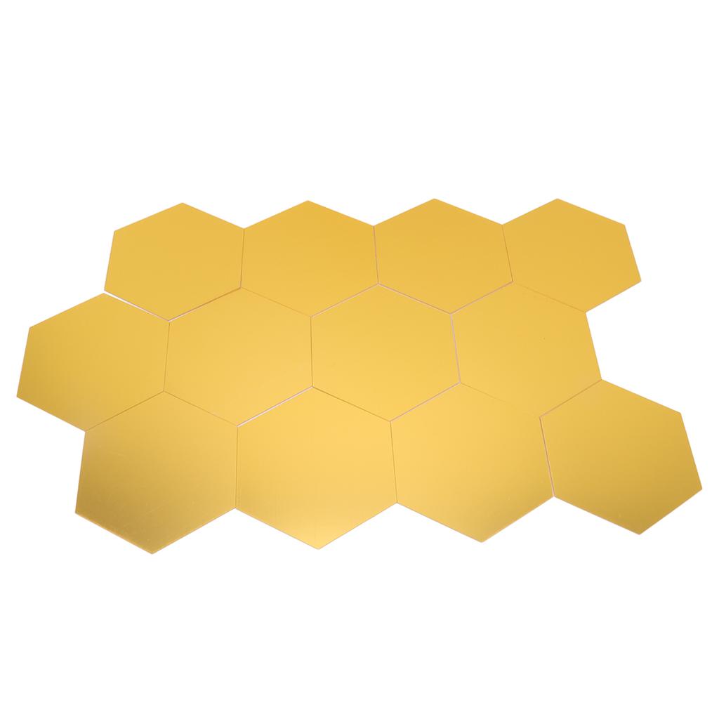 12Pcs Mirror Wall Sticker Gold Hex Shape Large Acrylic Mirror Wall Decal for Kitchen Bathroom Bedroom Living Room