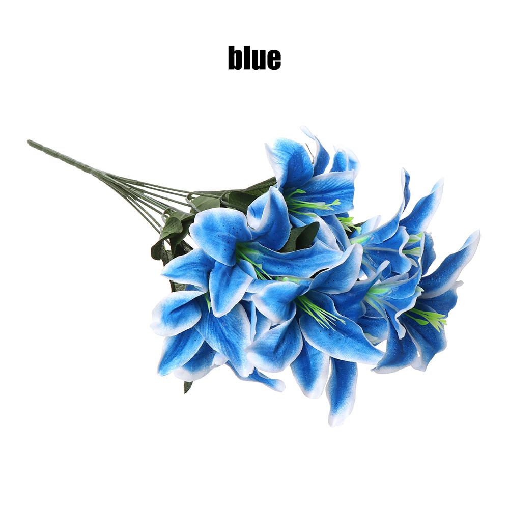 

10 Голов Яркие Домашние Аксессуары Красочные Искусственные Цветы Поддельные Лилии Свадебный Декор Букет Лилий синий