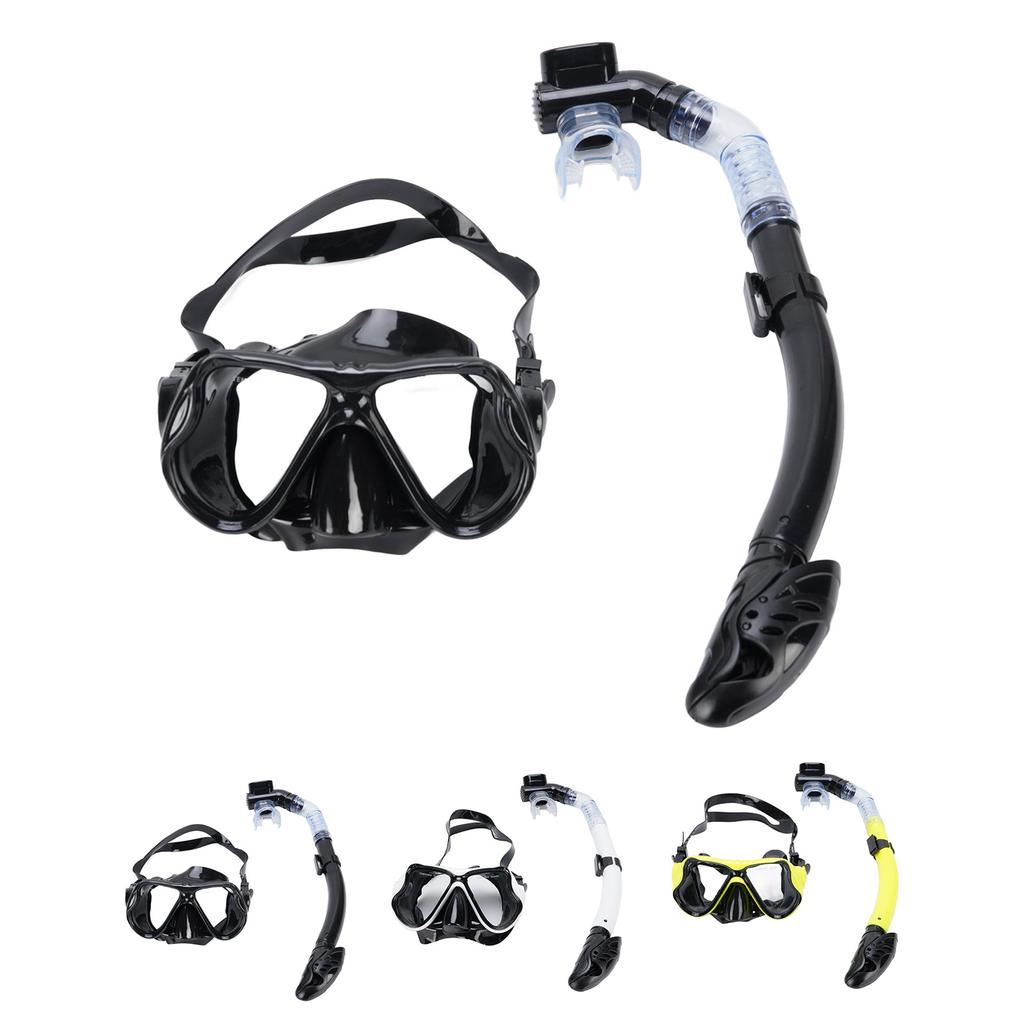 Adult Snorkel Set Wide View High Definition Tempered Glass Lens Diving Goggles and Full Dry Snorkel 