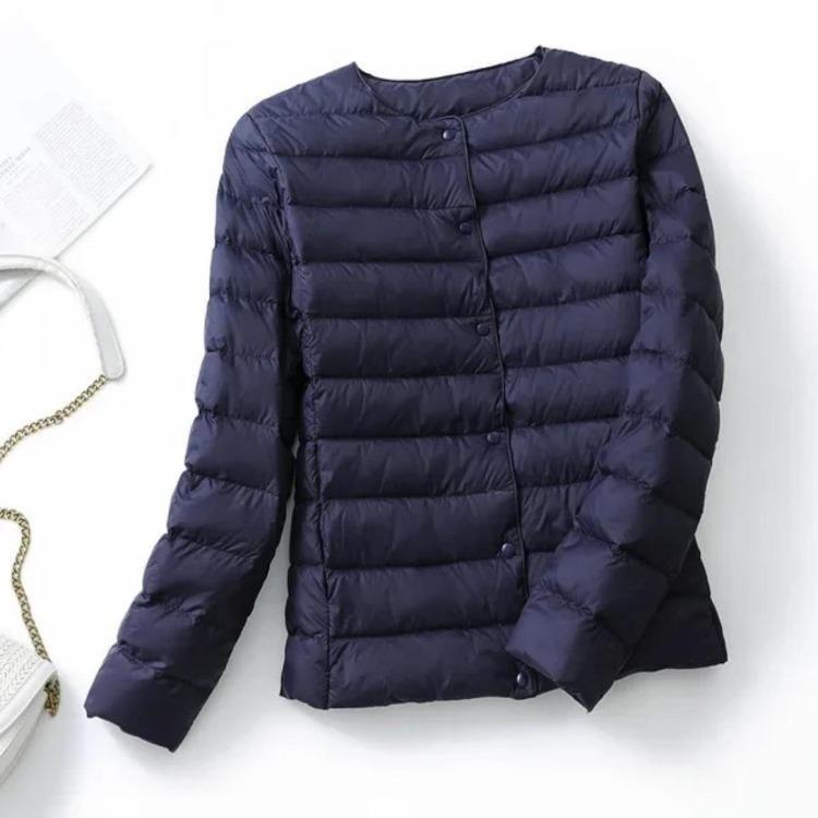 Women Puffer Jacket Down Parka Overcoat Ultralight Warm Portable Collarless O Neck Padded Spring Winter