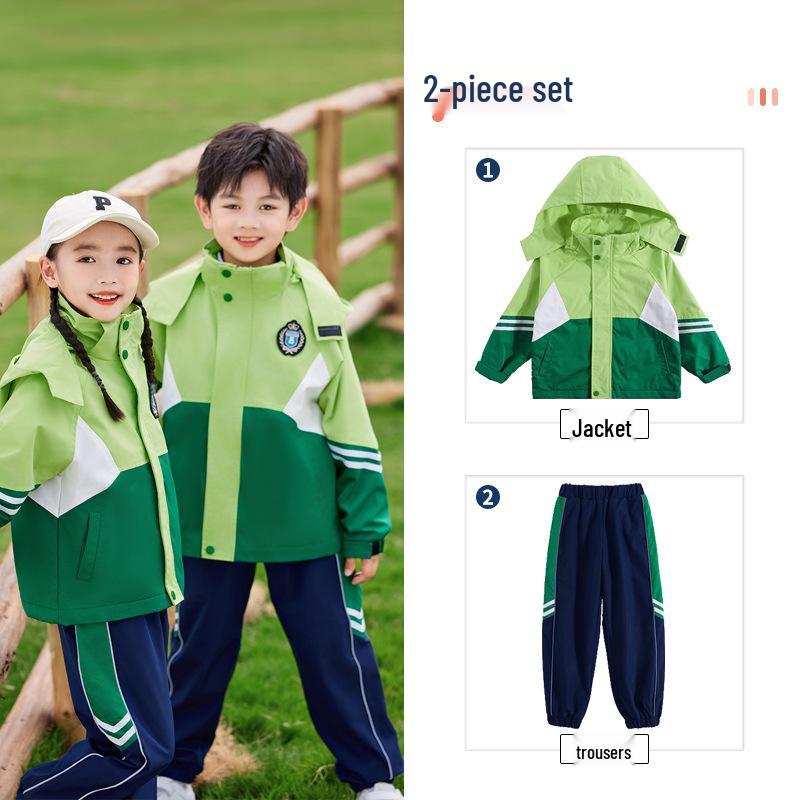 Children's Autumn/Spring School Uniform: Windbreaker, Sports, and Performance Three-Piece Set