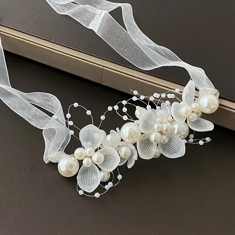 Spring Bohemian Girls Bridal Pearl Hair Headdress Flower Wreath Bride Garland Head Hoop Headbands Hair Jewelry Children Gifts