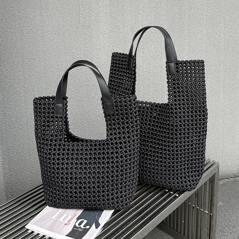 Luxury Silk Satin Tote with Windmill Knot Design - Handwoven, Hollow Niche, Large Capacity, Mother-Child Bag Available