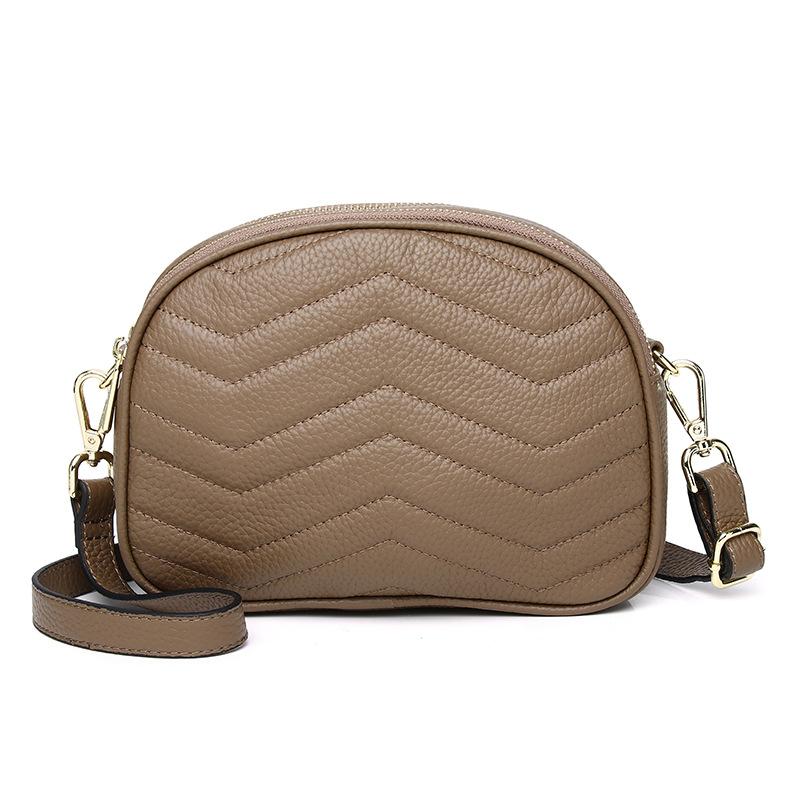 

Кожаная женская сумка, первый слой из коровьей кожи, полосатая двухслойная сумка через плечо, мягкая кожаная повседневная маленькая круглая сумка какао