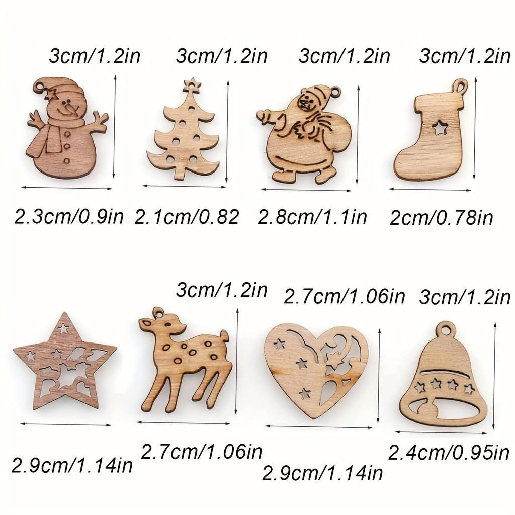 100PCS Christmas Mini Wooden Decorations, Wooden Christmas Paper Cutouts Wooden Pieces, Christmas Wooden Pieces Hanging Decorations