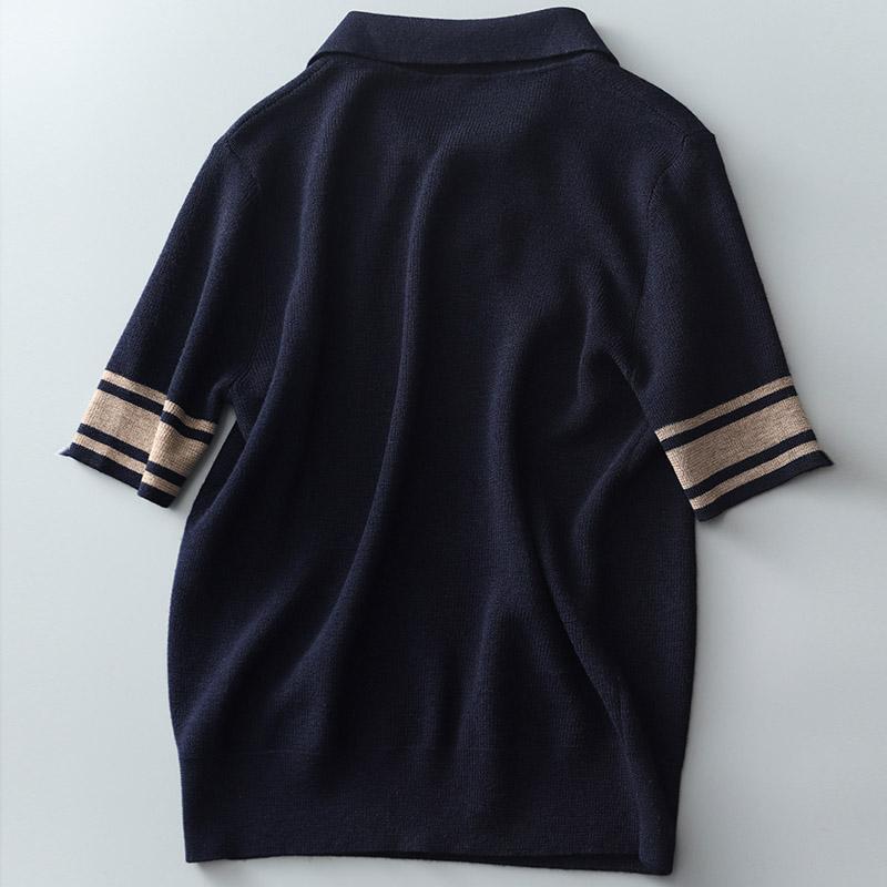 Women Sweaters Pullovers 2025 Summer Short Sleeve Turn Down Collar Solid Knitted Sweater Women Tops Pullover JJ144