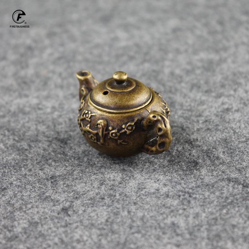 TeaPet Decoration Mini Small Plum Blossom Teapot Brass Bronze Pots Incense Burner Desk Decoration Home Decor Ornament Palm Gift