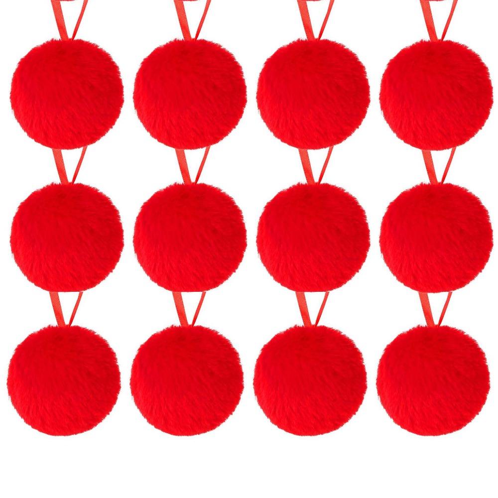 12 ks Plyšová vánoční ozdoba na stromek Koule 6cm Vánoční závěsné dekorace Krb