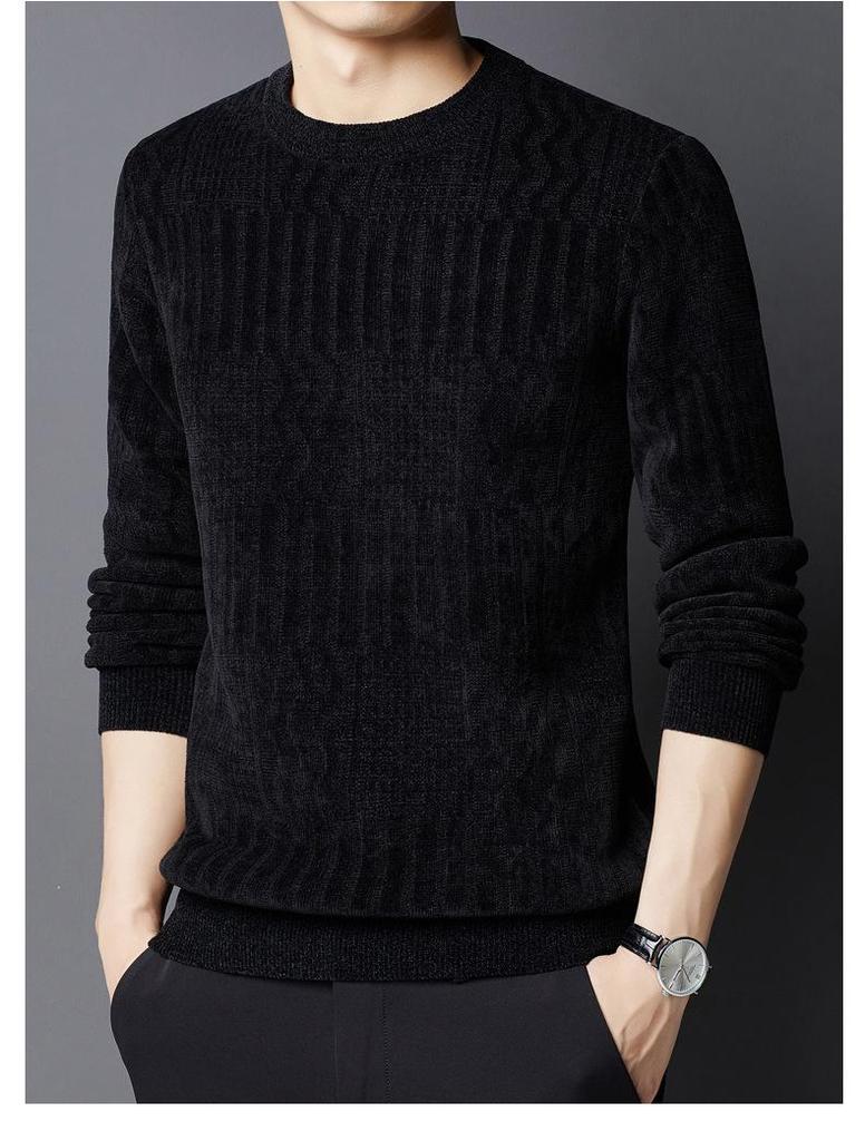Men's Chenille Sweater - Thick, Warm, Round Neck, Autumn/Winter Knit