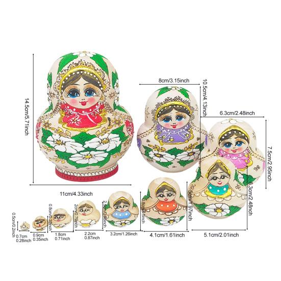 Yousheng 10Pcs/Set Vintage Russian Nesting Doll Handmade Wooden Matryoshka Doll 10 Layers Girl Stacking Toy Home Office Desktop Decoration Ornament