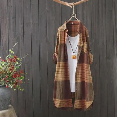 Chemise à carreaux ample rétro style coréen pour femme - Blouse de protection solaire printemps/été