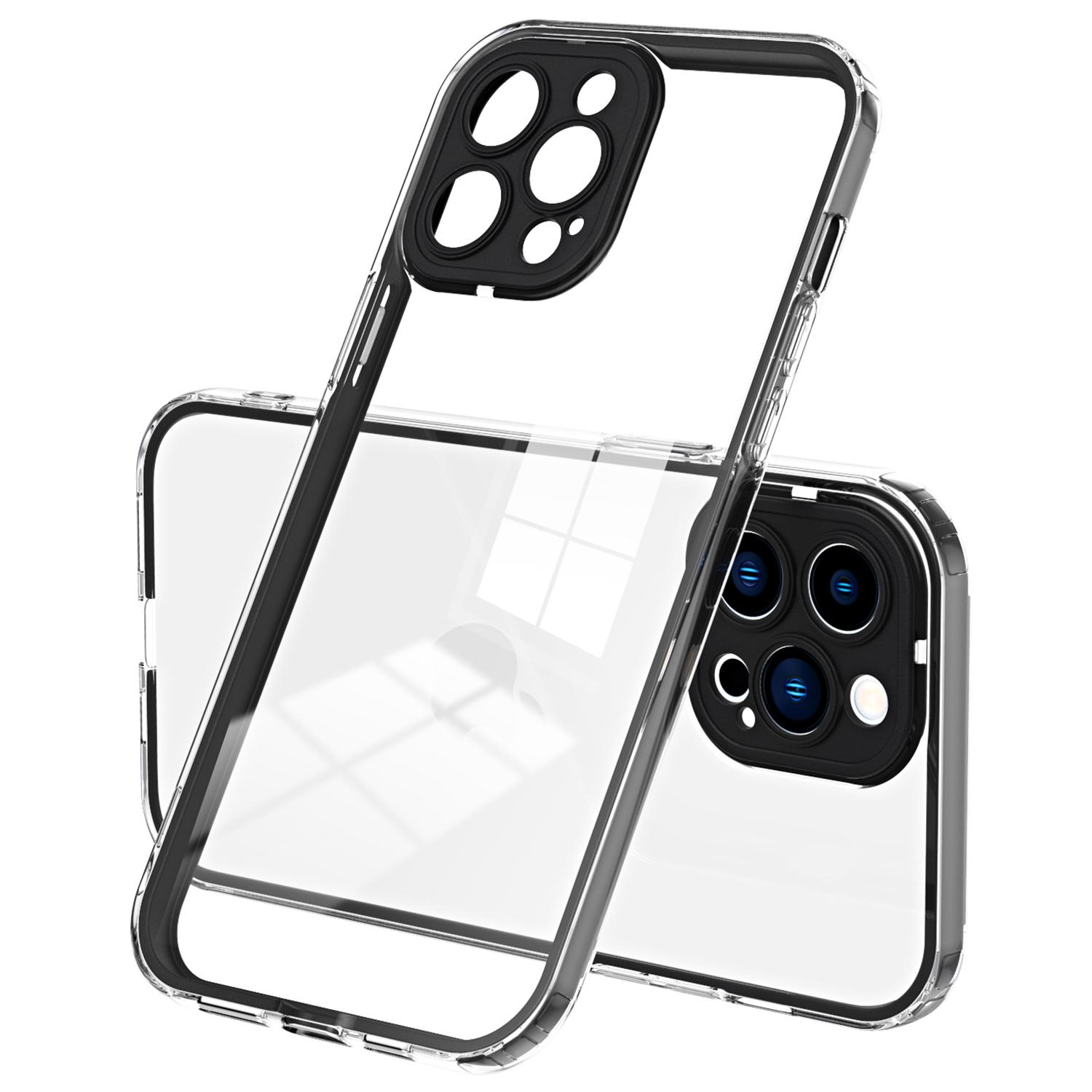 

For iPhone 15 Pro Case TPU+PC Color Frame Anti-scratch Clear Phone Cover Black