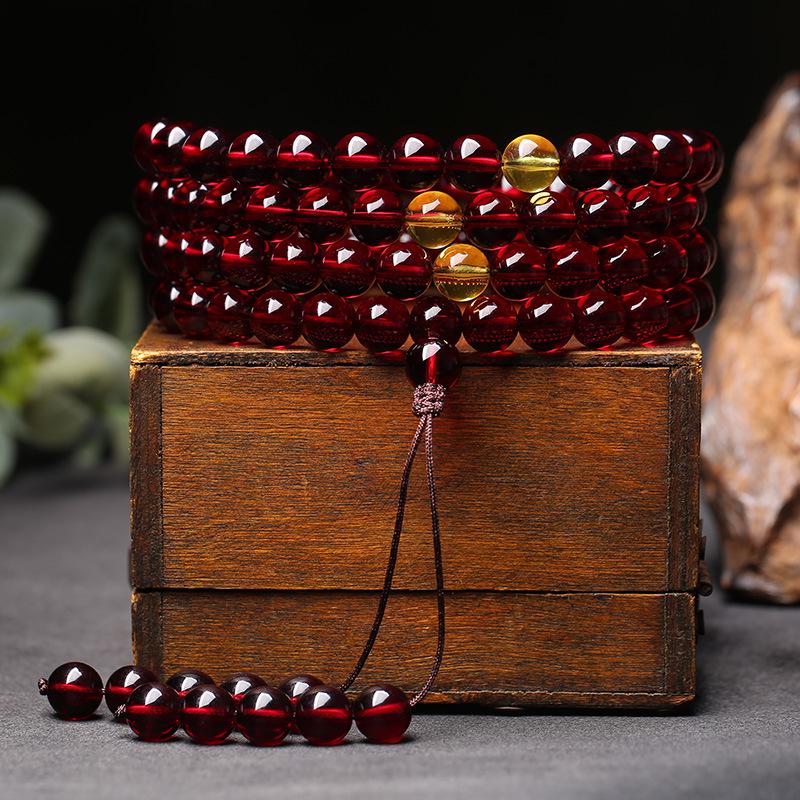 Myanmar Amber 108 Bead Buddhist Prayer Bracelet & Necklace for Men and Women - Honey Wax Multi-Loop Pure Water Hand Jewelry