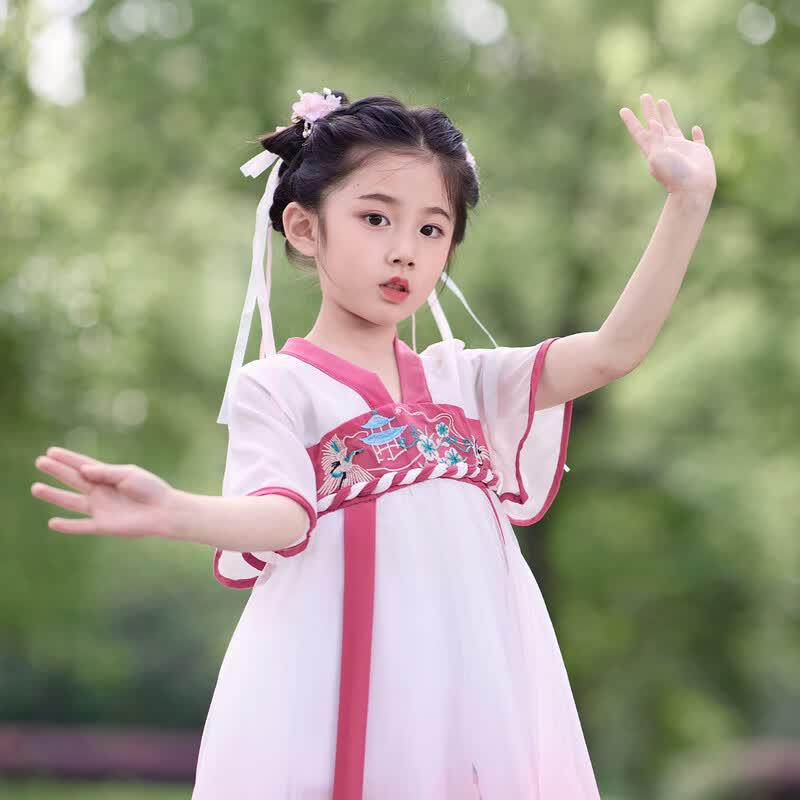 Little Tiger Patty Girls' Summer Embroidered Chiffon Hanfu Dress
