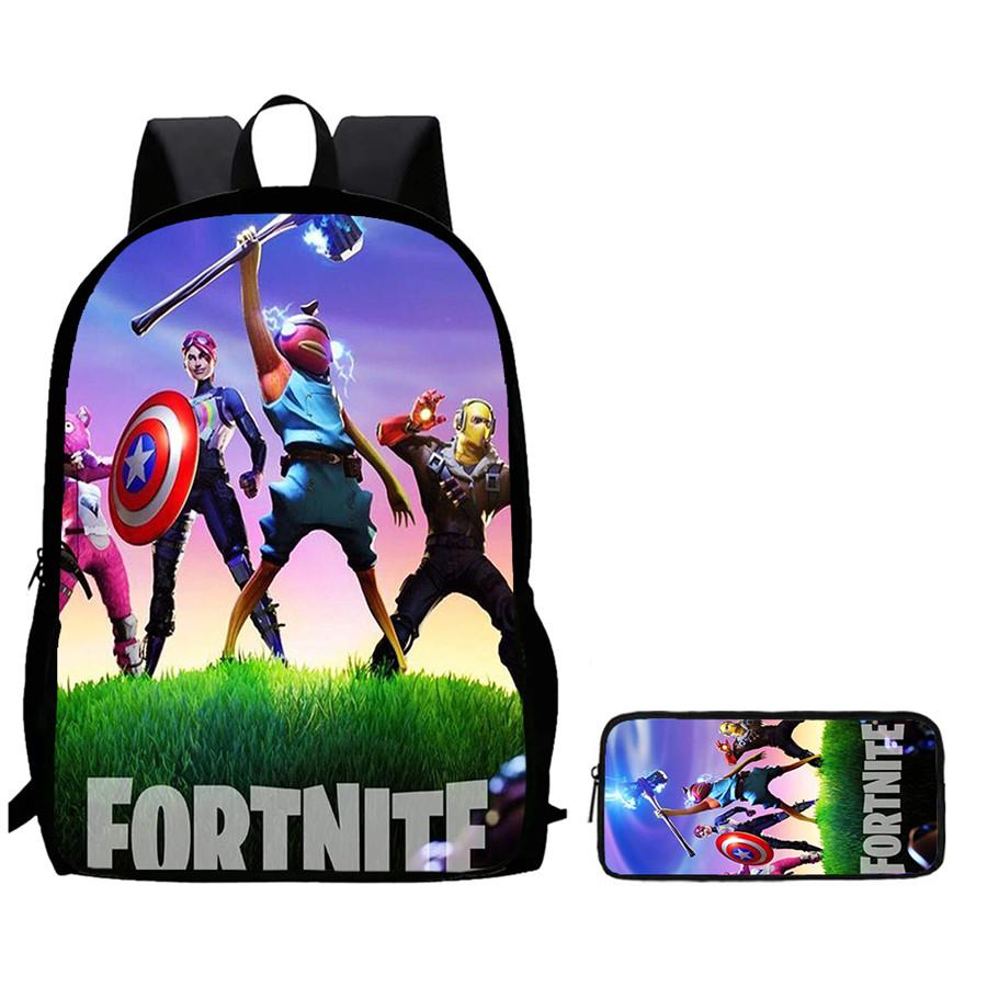 Fortnite 2-Piece Set Backpack Pencil Case Unisex Large Capacity Cartoon Schoolbag Kids Boys Girls Gift Ages 5-8