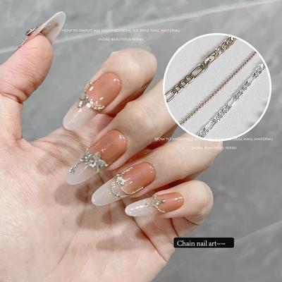 Nail Chains Gold Silver Nail Stone Beads 60Cm Decor 3D Alloy Punk Style Nail Decoration Nail Jewelry Nail Charm Accessories