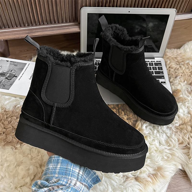 

3350 осенне-зимние сноубутсы на толстой подошве с увеличением роста, мужские и женские парные из натуральной кожи со звездами, зимние бархатные утолщенные хлопковые ботинки 44