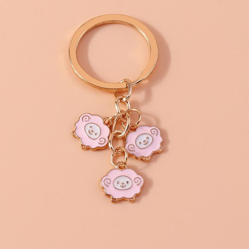 Cute Enamel Pink Love Heart Keychain Rose Flower Key Rings Pendant for Key Holder Women Girls Handbag Pendants DIY Jewelry Gifts