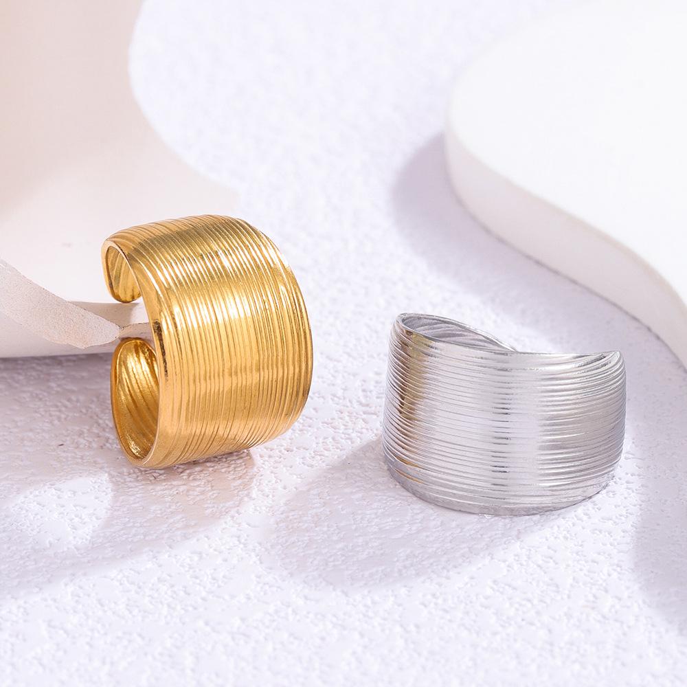 Stylish Geometric Wide Band Titanium Steel Open Ring