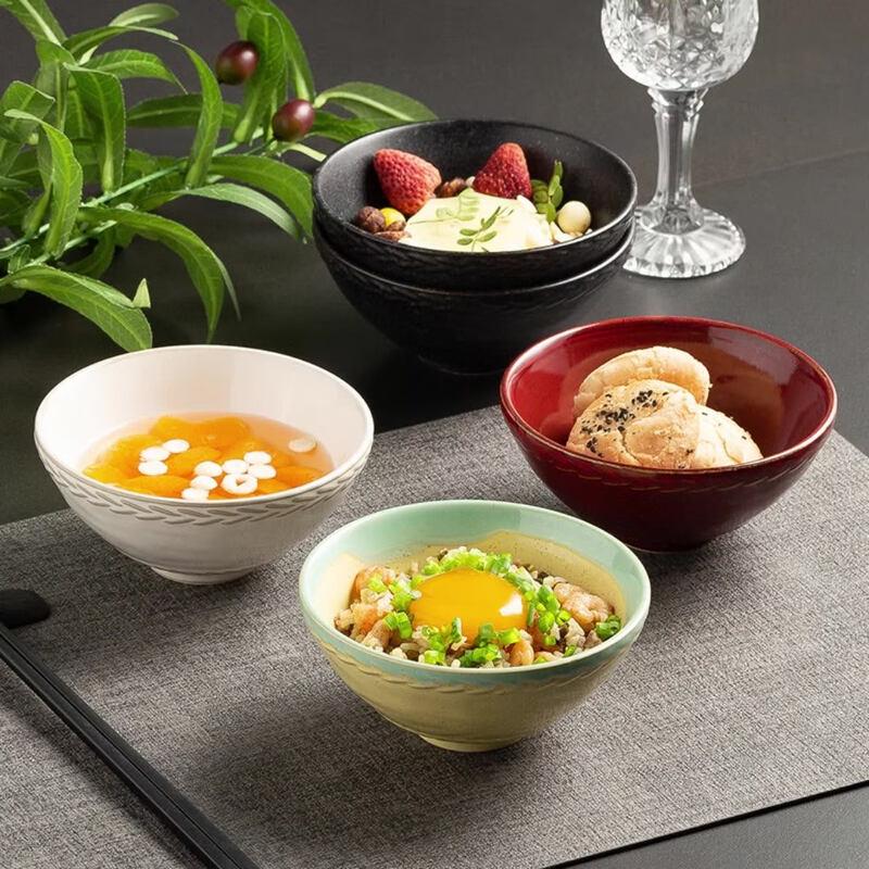 LEXIAOMAN Retro 4.7-inch Ceramic Conical Bowl Set (3-Pack)