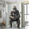 Funny Gorilla Sitting On Toilet Shower Curtain Humorous Bathroom Decoration, Including 12 Hooks, Modern Bathroom Design