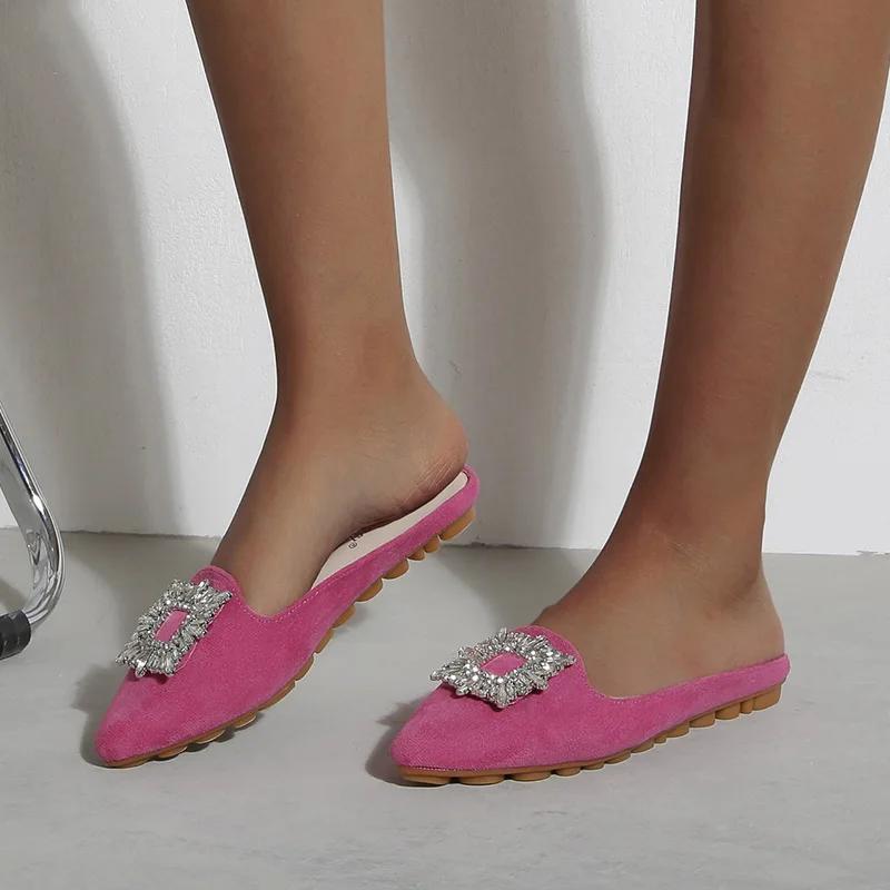 4-Style Crystal Mules Women Pointed Toe Diamond Slippers Summer Shoes Woman Sandalias Large Size 34-43 Cover Toe Slides