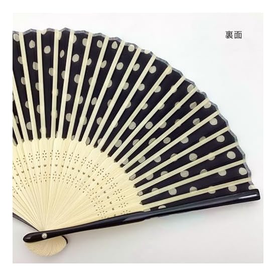 Kyosuke Silk Folding Fan with Case, Yumeji Takehisa Polka Dot Black, Approx. 21cm, Men's/Women's, Do
